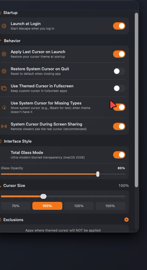 Macape settings window